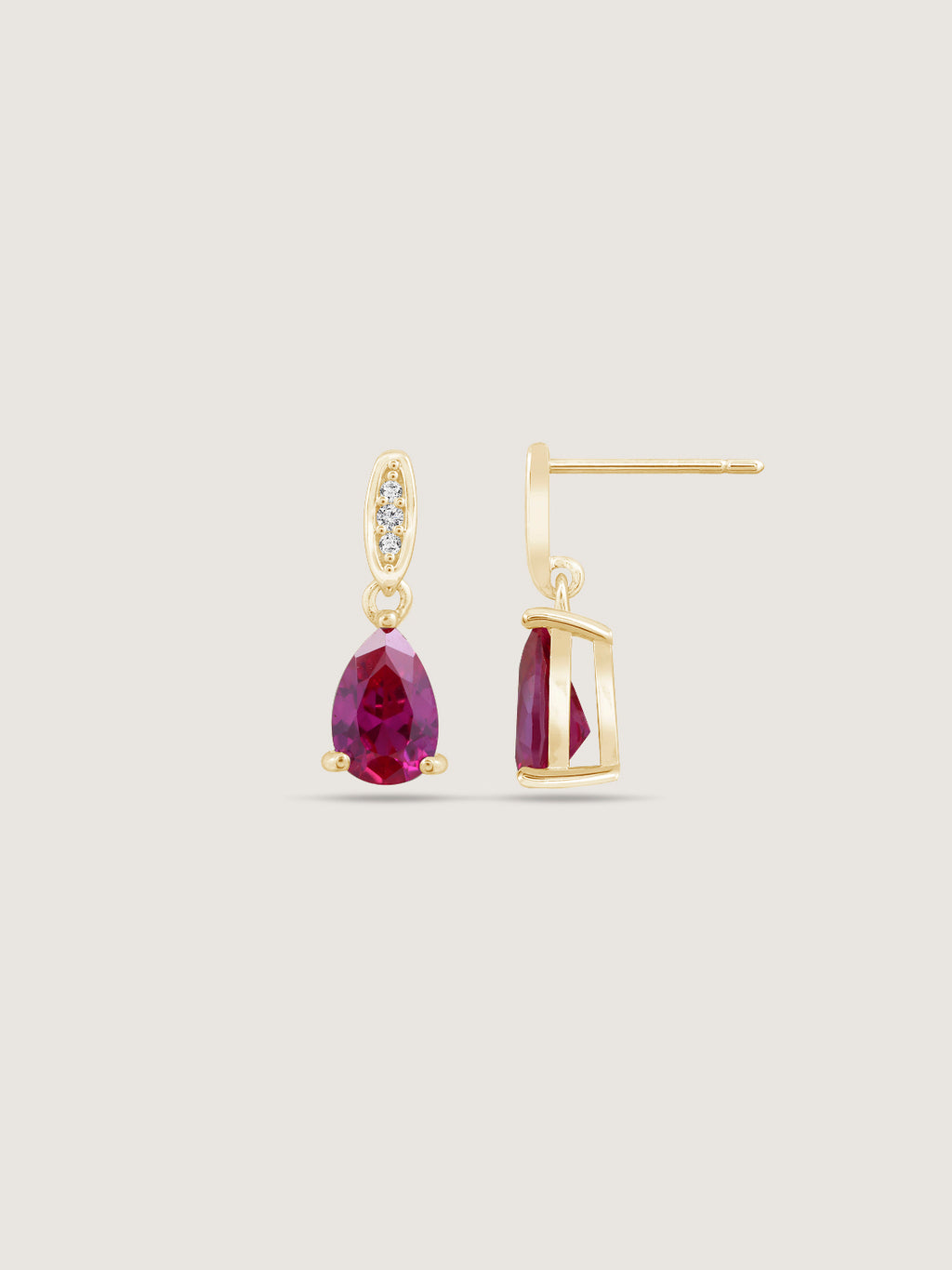 Pear Cut Created Ruby With Lab Grown Diamond Accent Drop Earrings