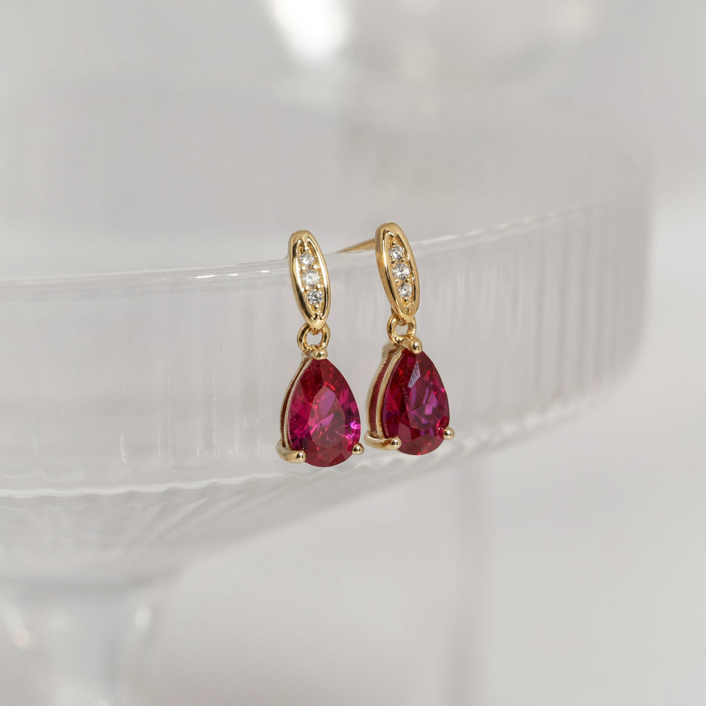 Ruby Pear With Lab Grown Diamond Accent Drop Earrings