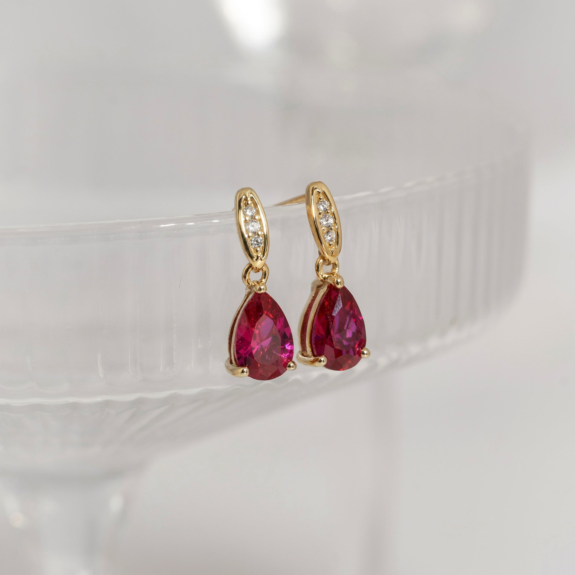 Ruby Pear With Lab Grown Diamond Accent Drop Earrings