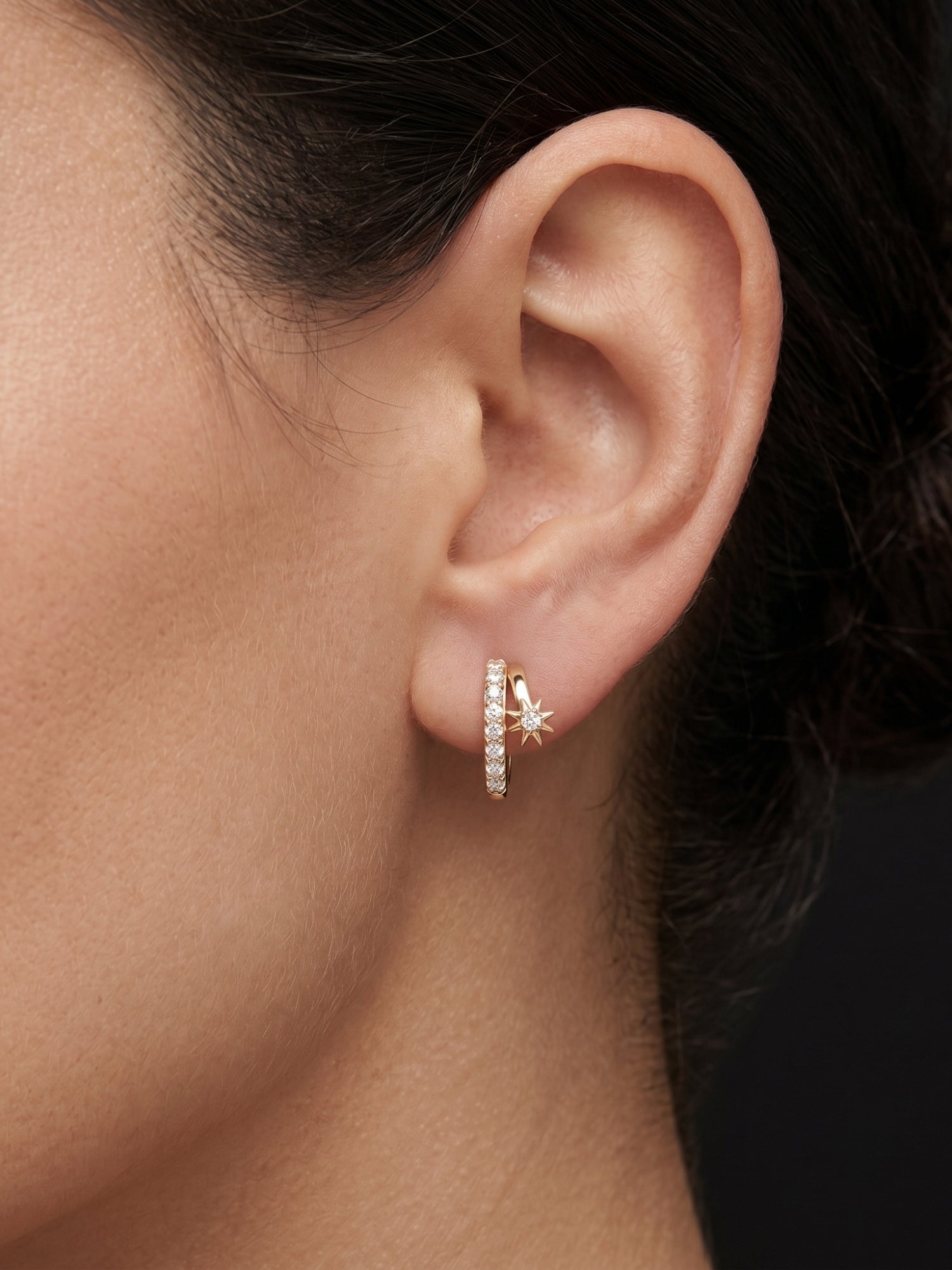 Lab Grown Diamond Starburst Open Hoop Earrings