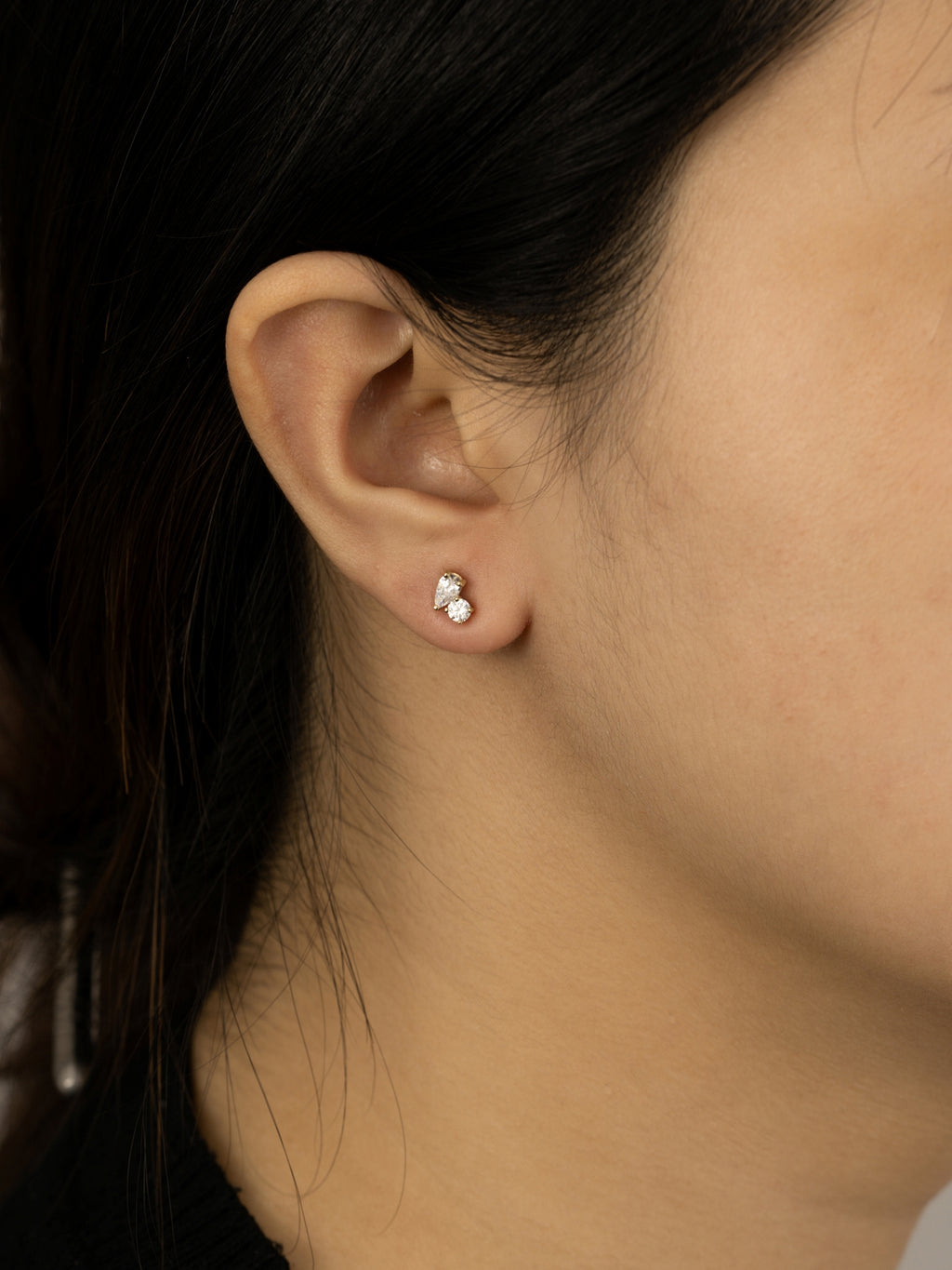 Lab Grown Diamond Asymmetric Two-Stone Cluster Stud Earrings