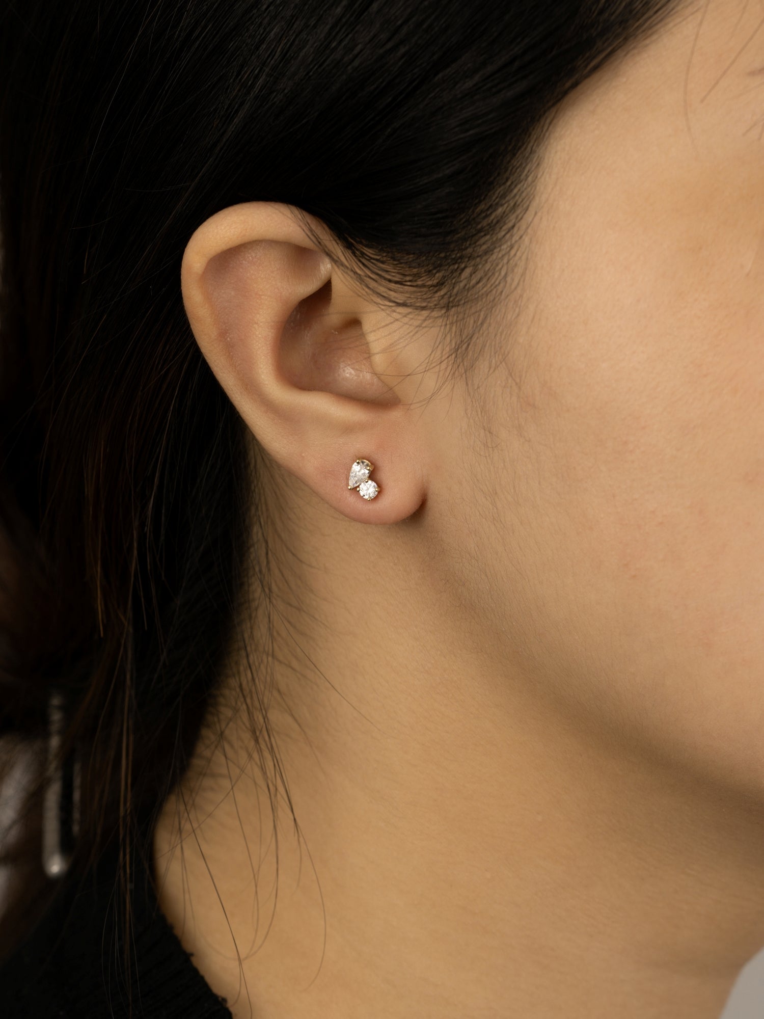 Lab Grown Diamond Asymmetric Two-Stone Cluster Stud Earrings