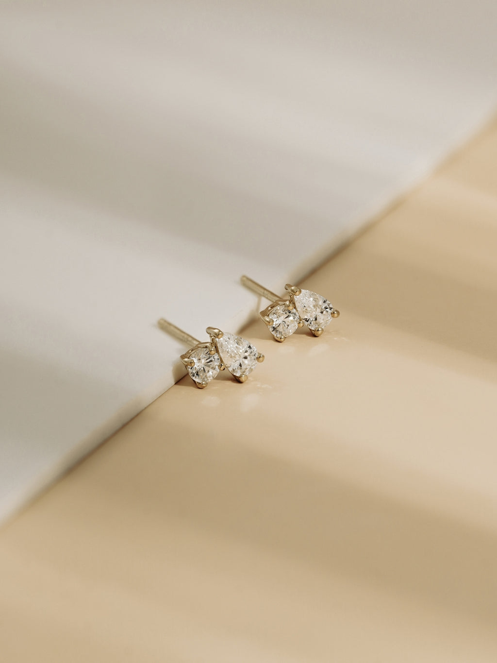 Lab Grown Diamond Asymmetric Two-Stone Cluster Stud Earrings