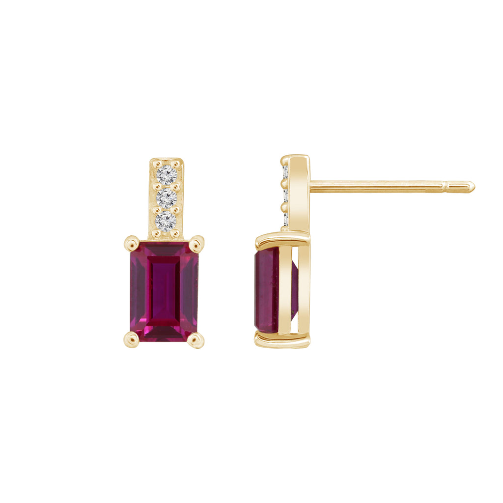 Emerald Cut Ruby With Lab Grown Diamond Vertical Bar Drop Earrings