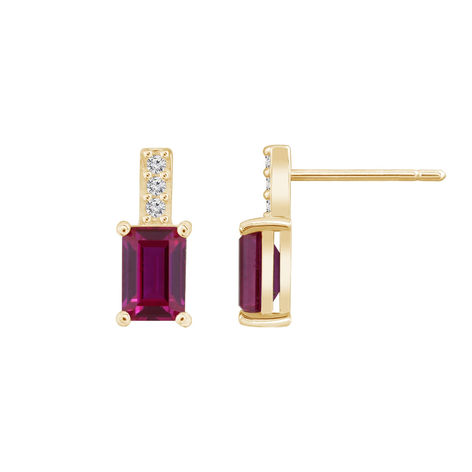 Emerald Cut Ruby With Lab Grown Diamond Vertical Bar Drop Earrings