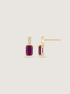 Emerald Cut Created Ruby With Lab Grown Diamond Accent Vertical Bar Drop Earrings