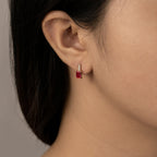 Emerald Cut Ruby With Lab Grown Diamond Vertical Bar Drop Earrings
