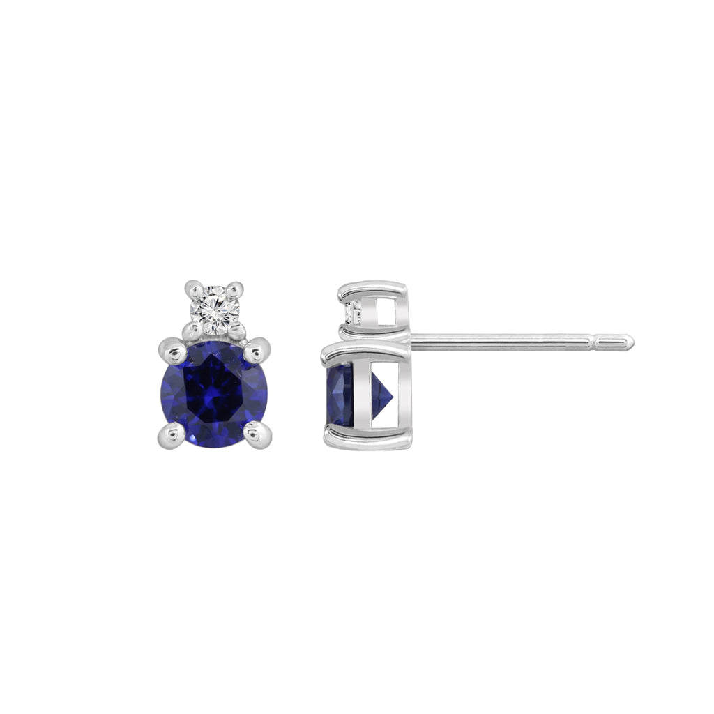 Sapphire Round With Lab Grown Diamond Accent Two Stones Stud Earrings