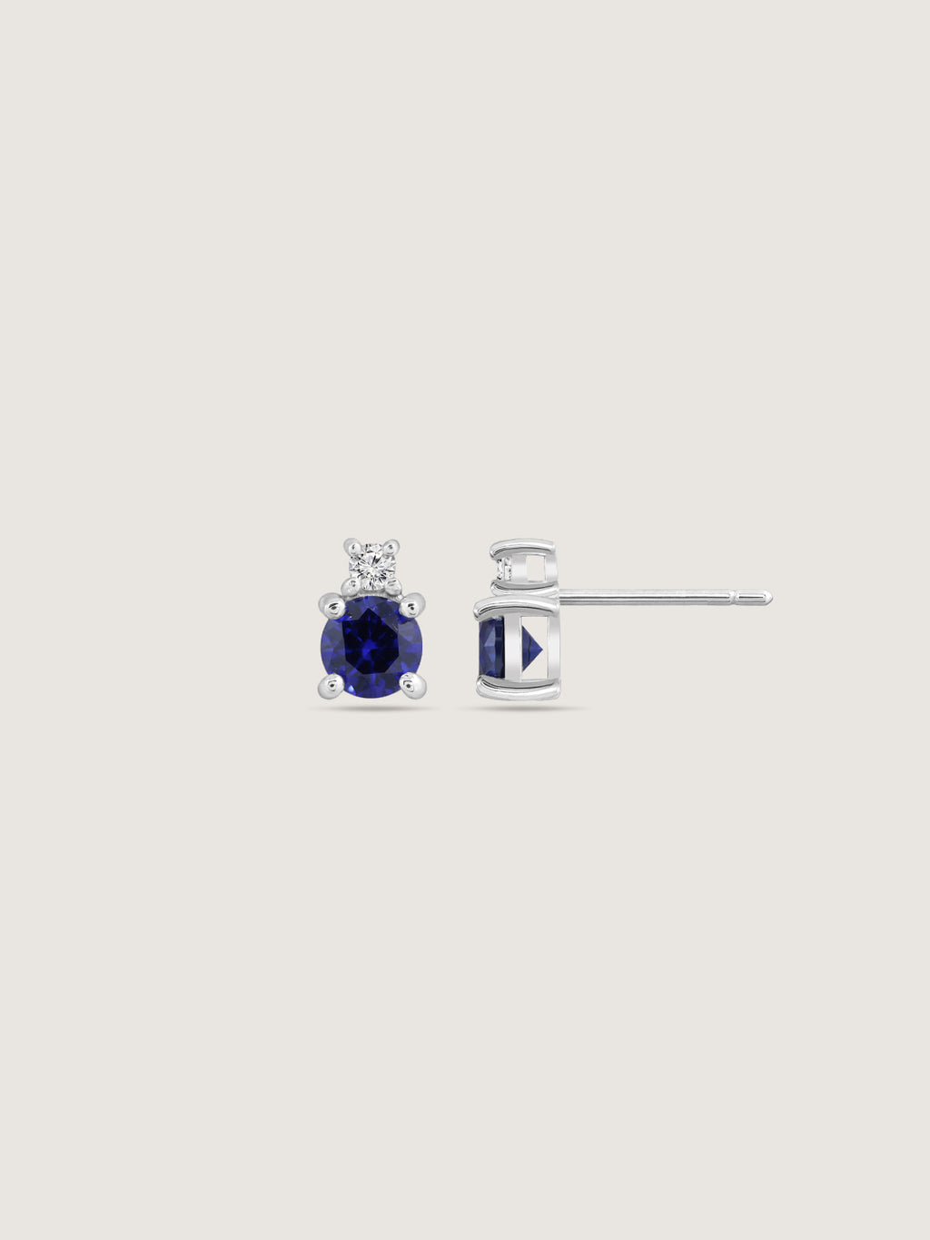 Round Cut Created Sapphire And Lab Grown Diamond Two Stones Stud Earrings