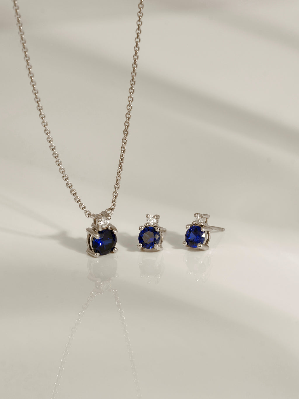 Round Cut Created Sapphire And Lab Grown Diamond Two Stones Pendant Necklace