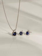 Round Cut Created Sapphire And Lab Grown Diamond Two Stones Pendant Necklace