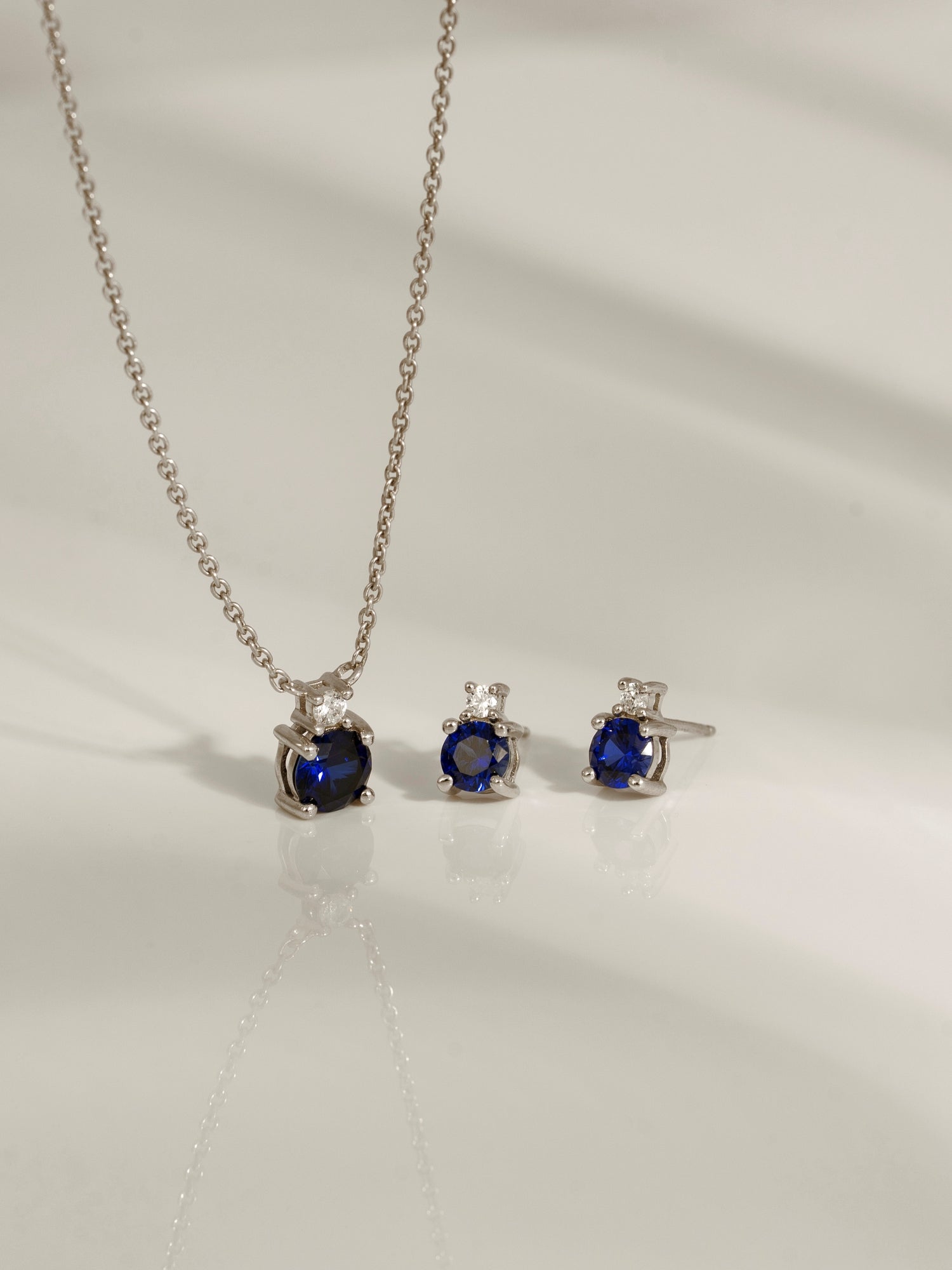 Round Cut Created Sapphire And Lab Grown Diamond Two Stones Pendant Necklace