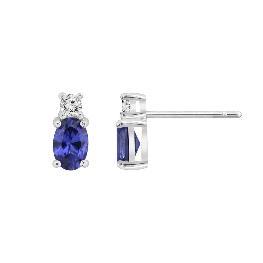 Sapphire Oval With Lab Grown Diamond Accent Two Stones Stud Earrings