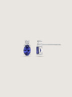 Oval Cut Created Sapphire And Lab Grown Diamond Two Stones Stud Earrings