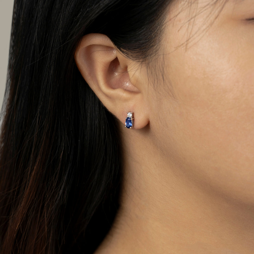 Sapphire Oval With Lab Grown Diamond Accent Two Stones Stud Earrings