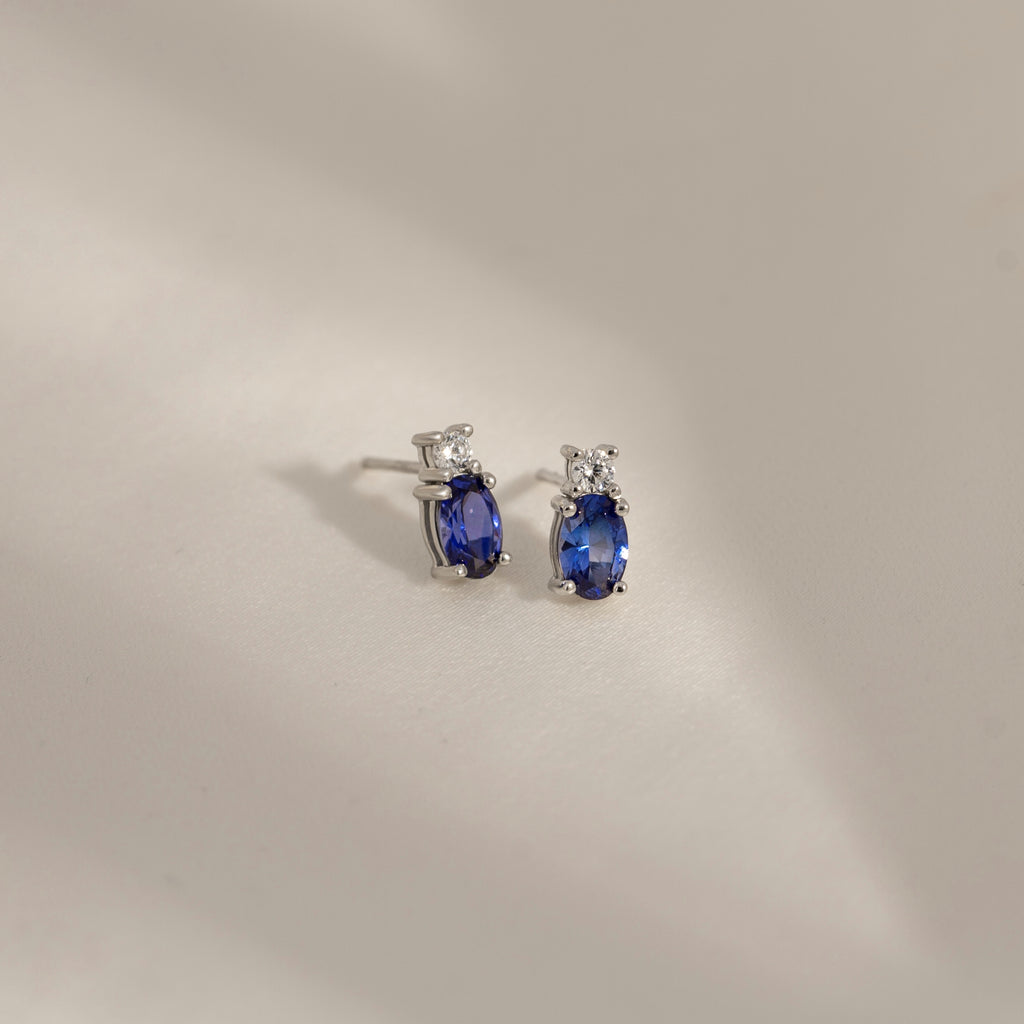 Sapphire Oval With Lab Grown Diamond Accent Two Stones Stud Earrings