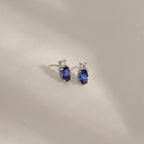 Sapphire Oval With Lab Grown Diamond Accent Two Stones Stud Earrings