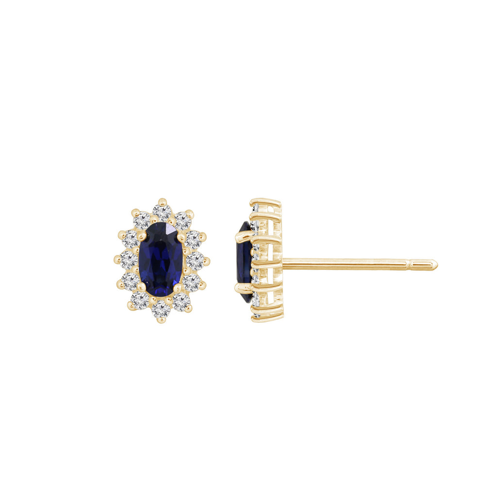 Sapphire Oval With Lab Grown Diamond Accent Halo Stud Earrings