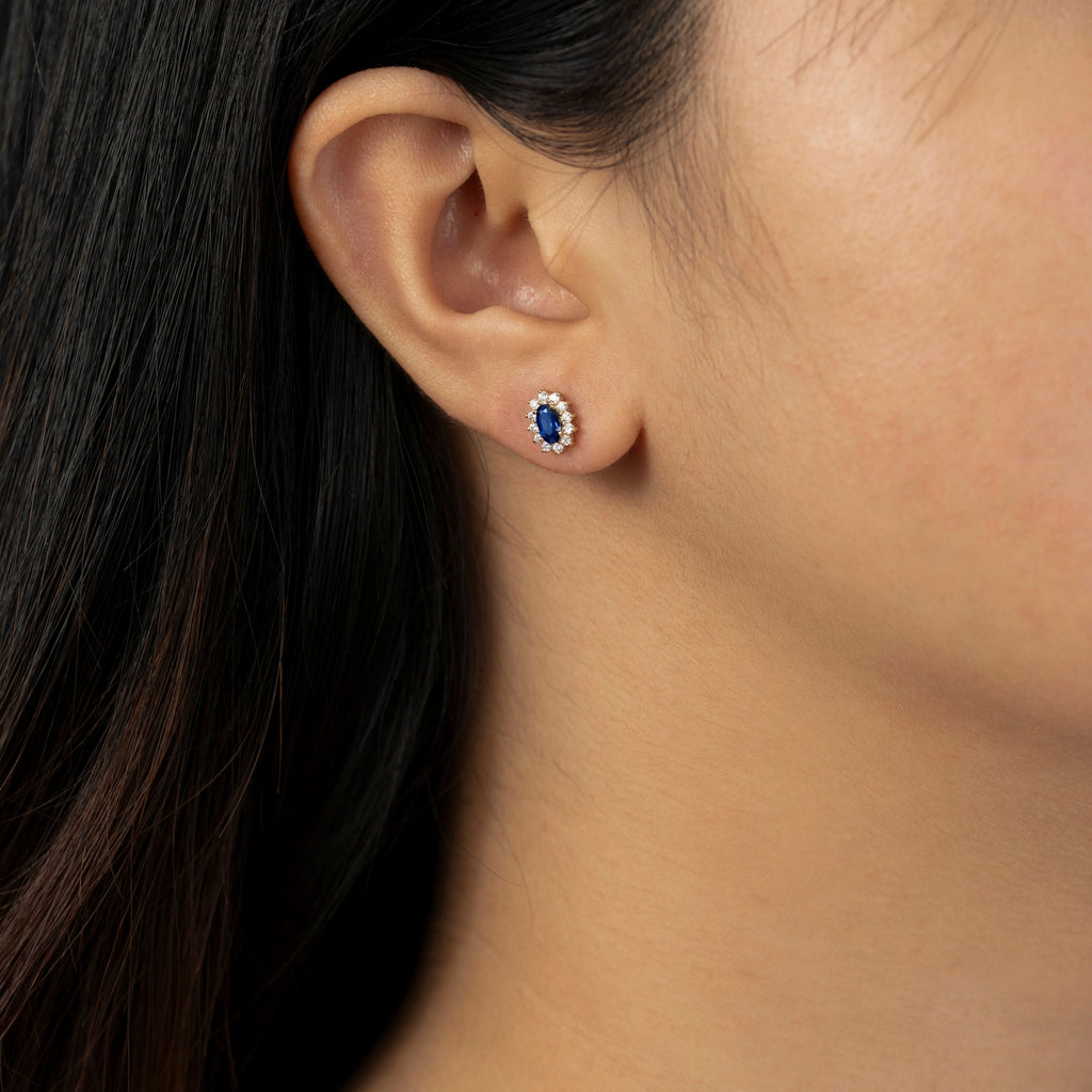 Sapphire Oval With Lab Grown Diamond Accent Halo Stud Earrings