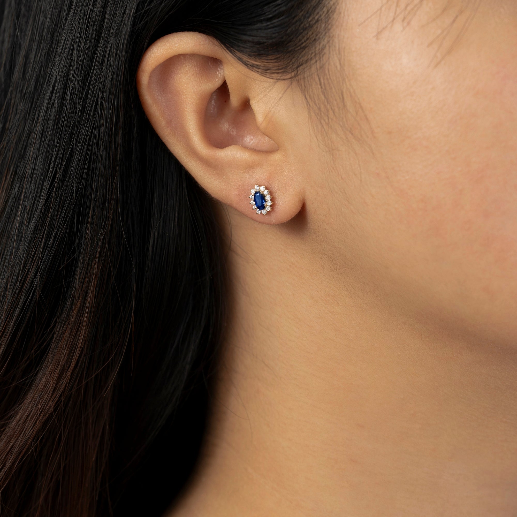 Sapphire Oval With Lab Grown Diamond Accent Halo Stud Earrings