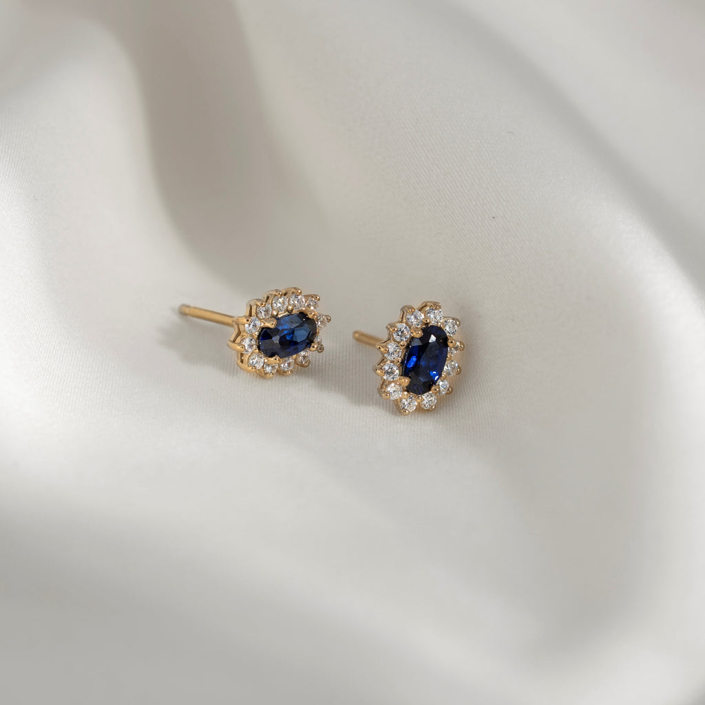 Sapphire Oval With Lab Grown Diamond Accent Halo Stud Earrings