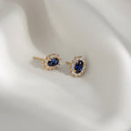 Sapphire Oval With Lab Grown Diamond Accent Halo Stud Earrings
