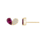 Ruby Pear With Lab Grown Diamond Accent Heart Saphed Stud Earrings