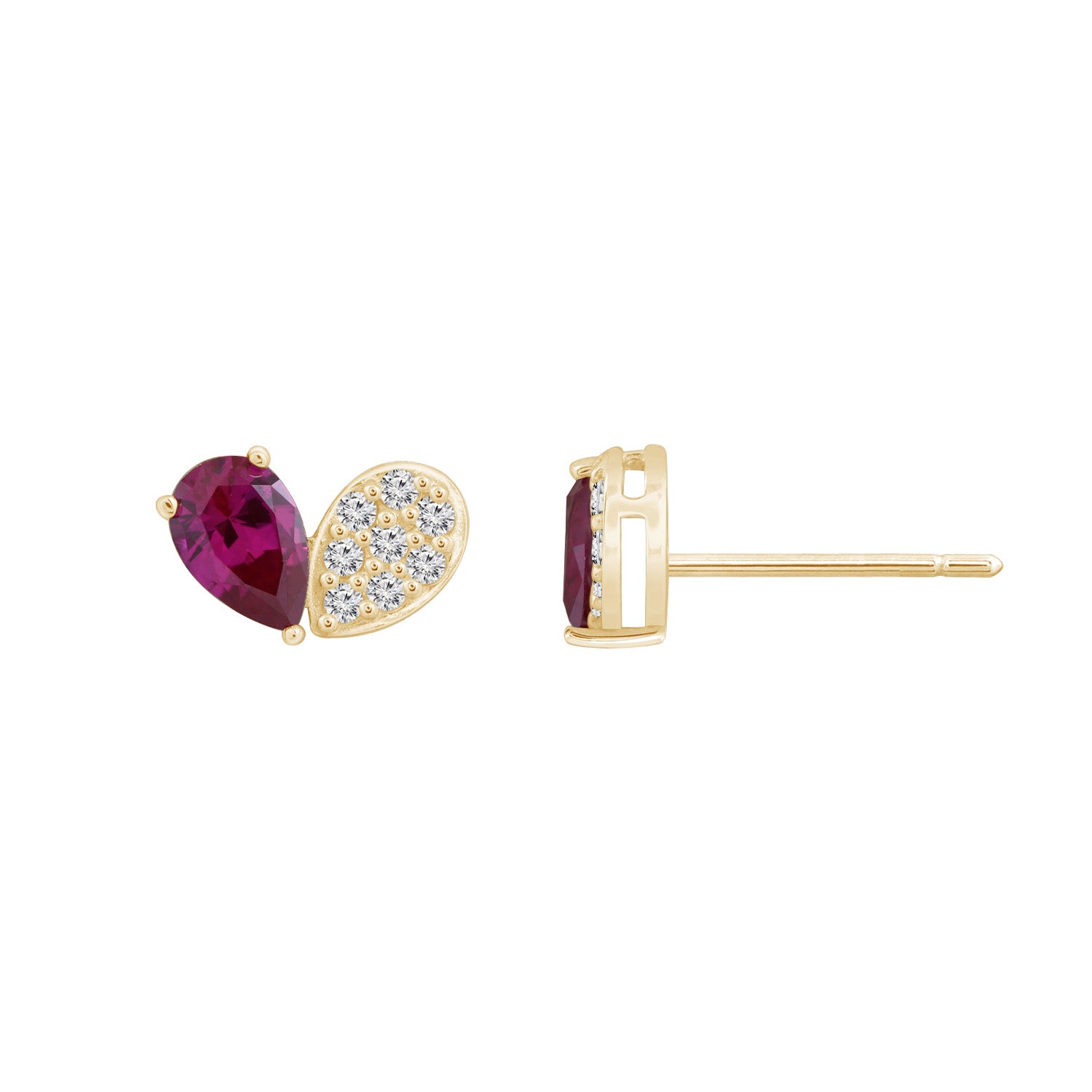 Ruby Pear With Lab Grown Diamond Accent Heart Saphed Stud Earrings
