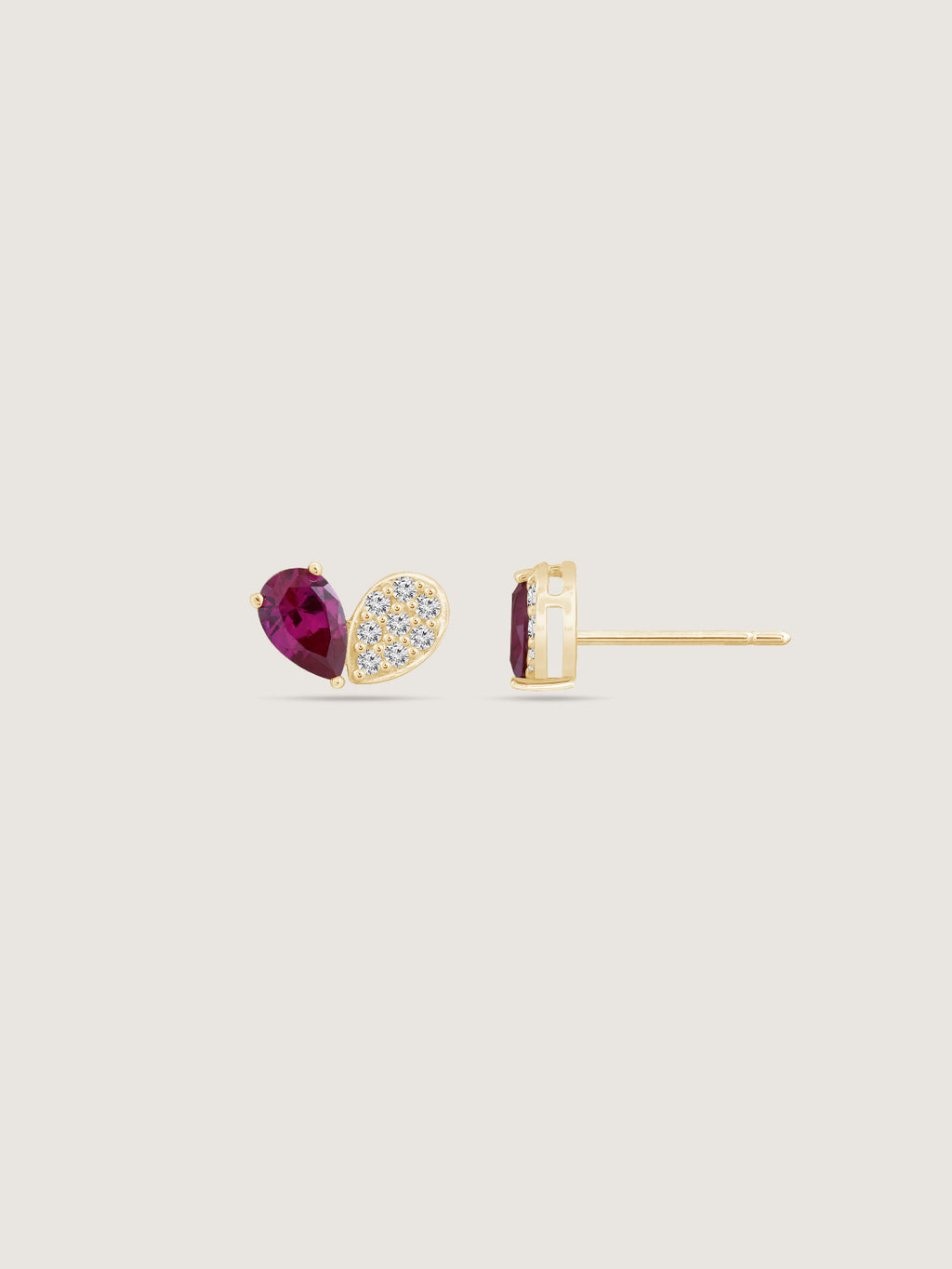 Pear Cut Created Ruby And Pave Lab Grown Diamond Heart Shaped Stud Earrings