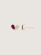 Pear Cut Created Ruby And Pave Lab Grown Diamond Heart Shaped Stud Earrings