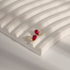 Ruby Pear With Lab Grown Diamond Accent Heart Saphed Stud Earrings