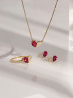 Pear Cut Created Ruby And Pave Lab Grown Diamond Heart Shaped Ring