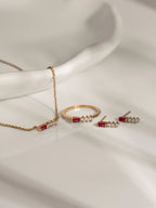 Baguette Cut Created Ruby With Round Lab Grown Diamond Accent Bar Stud Earrings