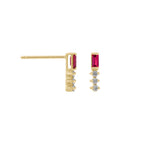 Ruby Baguette With Round Lab Grown Diamond Bar Stud Earrings
