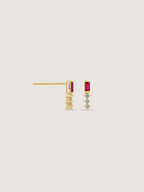 Baguette Cut Created Ruby With Round Lab Grown Diamond Accent Bar Stud Earrings