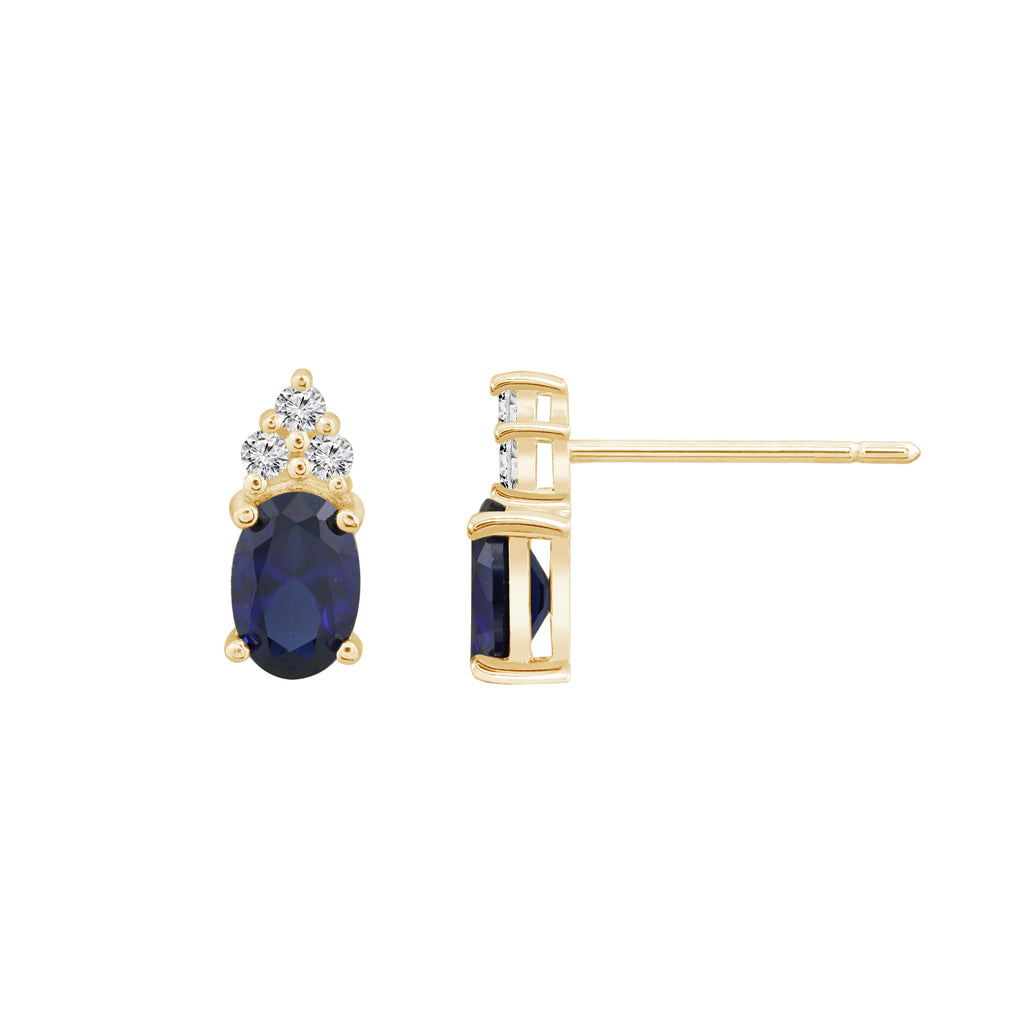 Oval Cut Sapphire With Trio Lab Grown Diamond Stud Earrings
