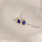 Oval Cut Sapphire With Trio Lab Grown Diamond Stud Earrings