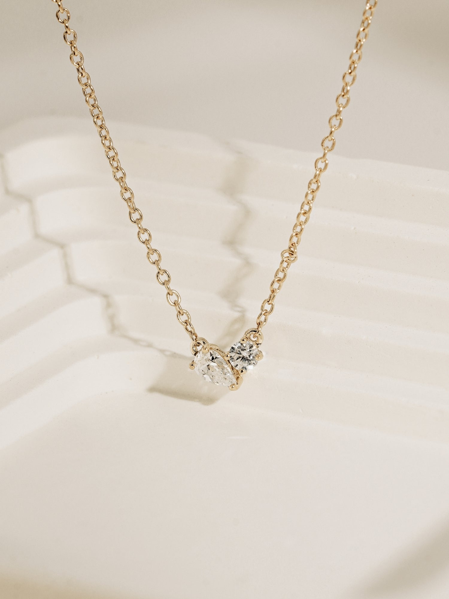 Lab Grown Diamond Asymmetric Two-Stone Cluster Necklace