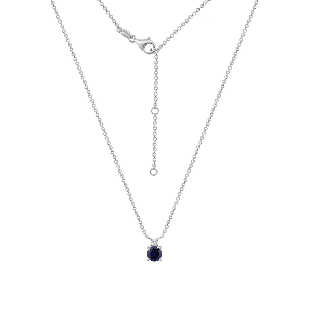 Sapphire Round With Lab Grown Diamond Accent Two Stones Pendant Necklace