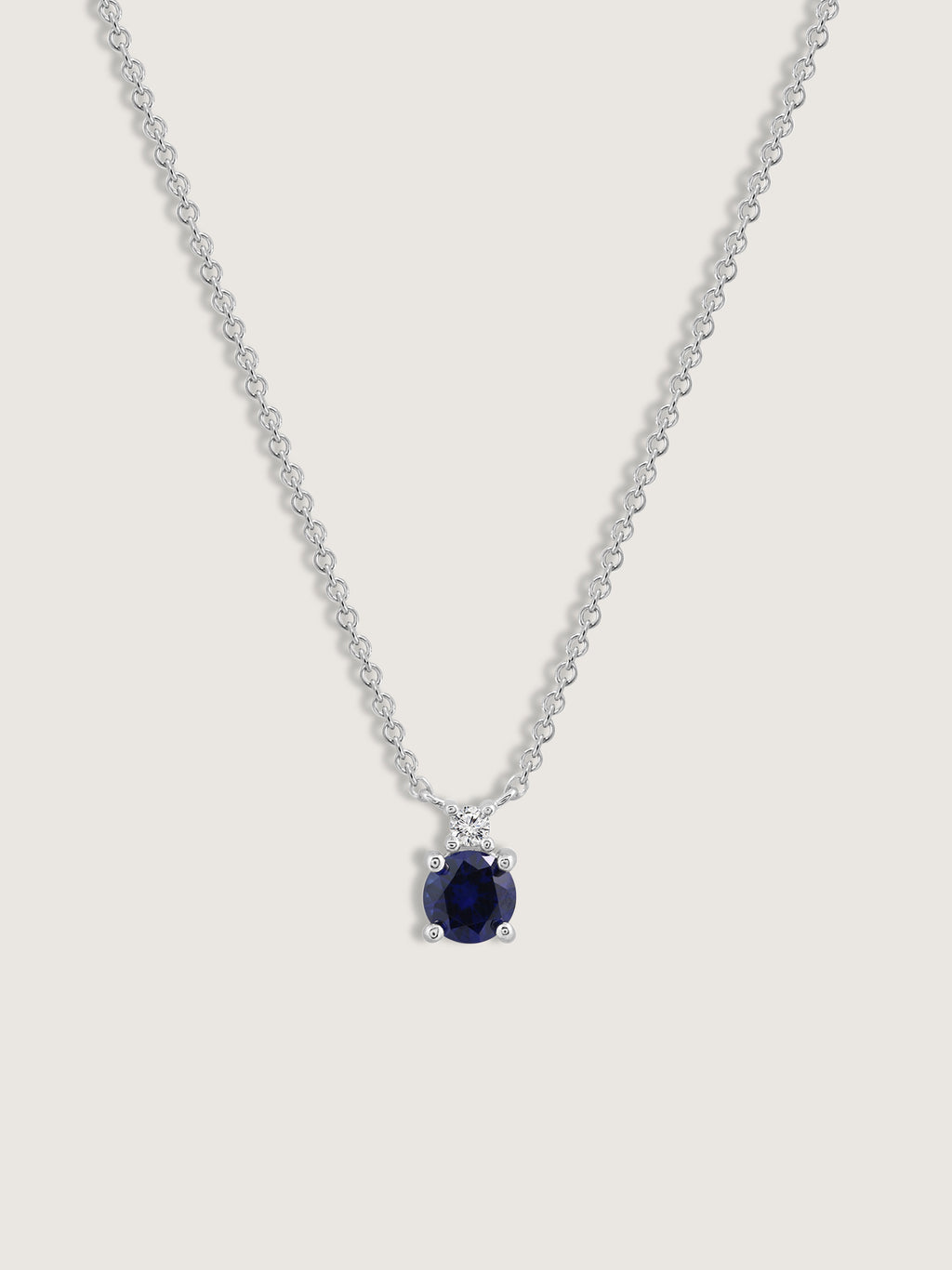 Round Cut Created Sapphire And Lab Grown Diamond Two Stones Pendant Necklace