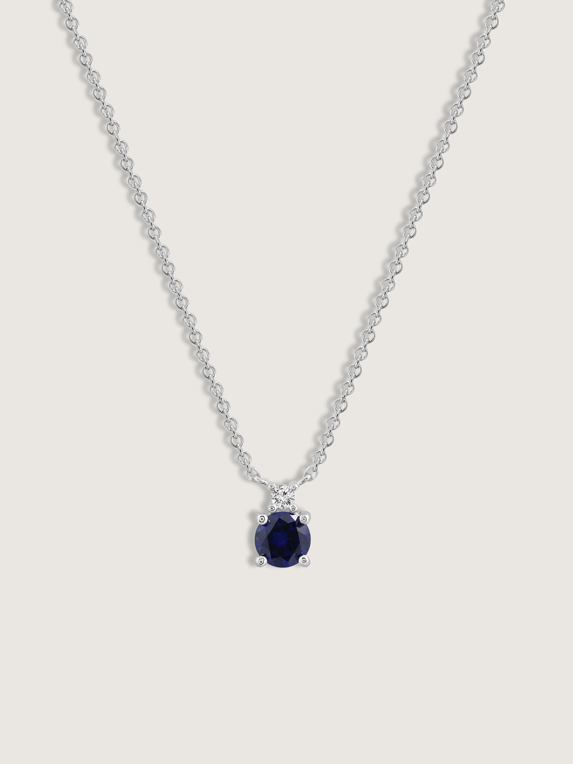 Round Cut Created Sapphire And Lab Grown Diamond Two Stones Pendant Necklace
