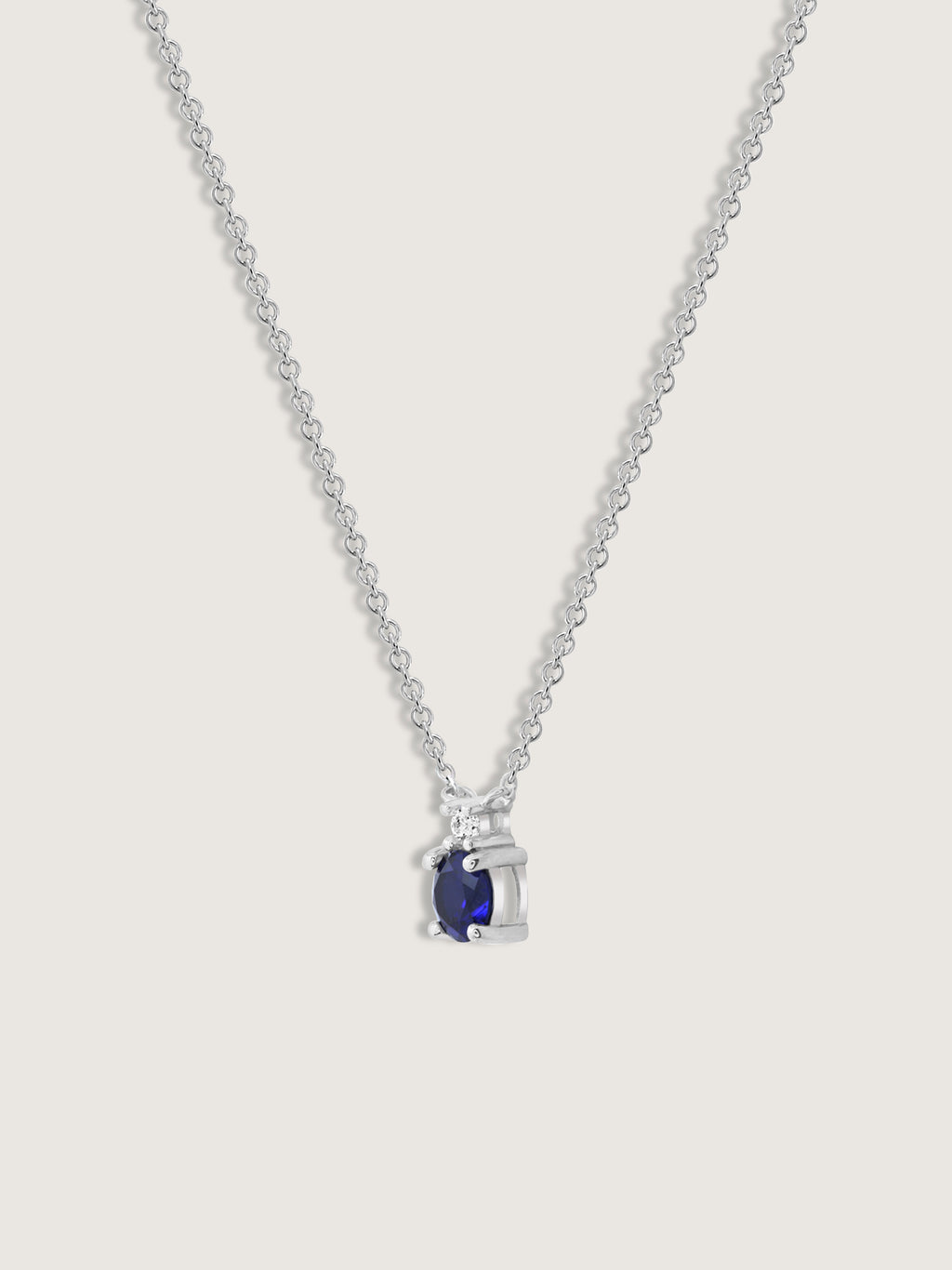 Round Cut Created Sapphire And Lab Grown Diamond Two Stones Pendant Necklace