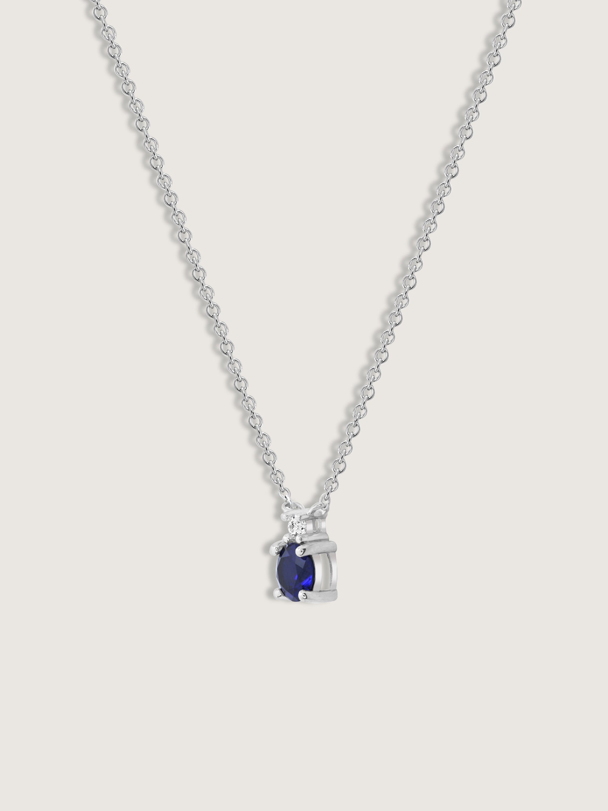 Round Cut Created Sapphire And Lab Grown Diamond Two Stones Pendant Necklace