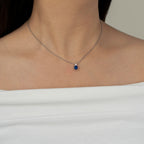 Sapphire Round With Lab Grown Diamond Accent Two Stones Pendant Necklace