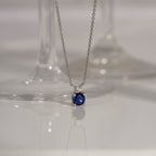 Sapphire Round With Lab Grown Diamond Accent Two Stones Pendant Necklace