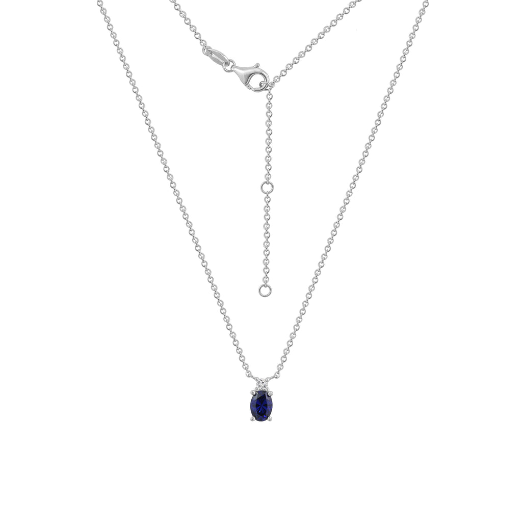 Sapphire Oval With Lab Grown Diamond Accent Two Stones Pendant Necklace