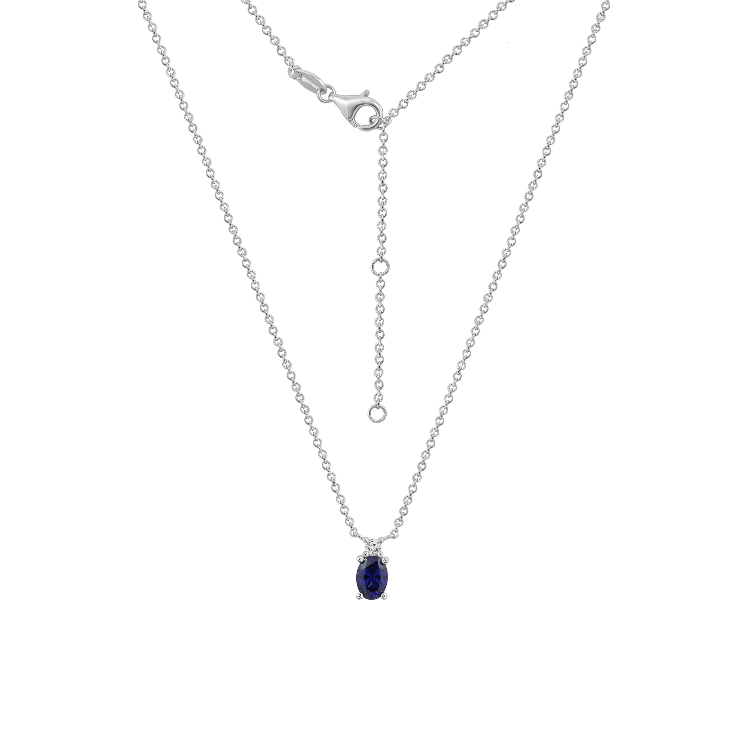 Sapphire Oval With Lab Grown Diamond Accent Two Stones Pendant Necklace