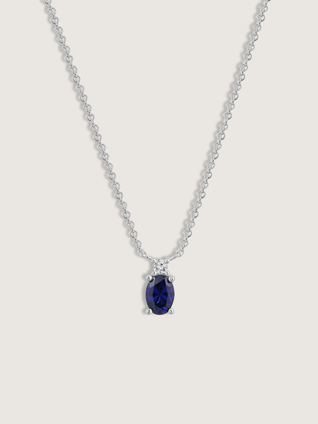 Oval Cut Created Sapphire And Lab Grown Diamond Two Stones Pendant Necklace