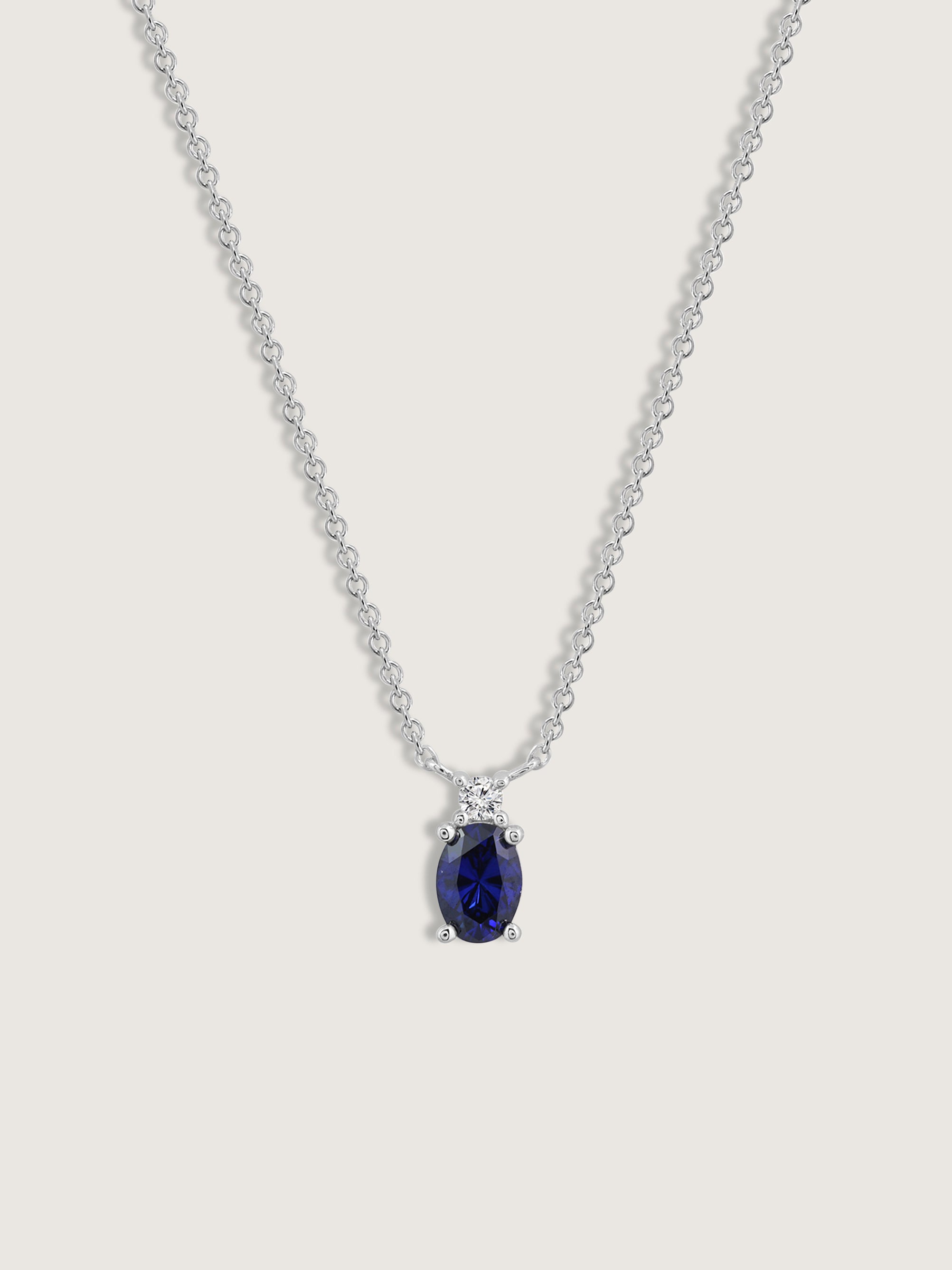 Oval Cut Created Sapphire And Lab Grown Diamond Two Stones Pendant Necklace