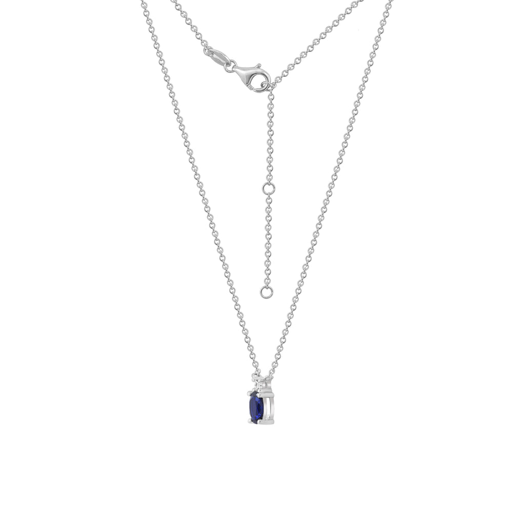 Sapphire Oval With Lab Grown Diamond Accent Two Stones Pendant Necklace